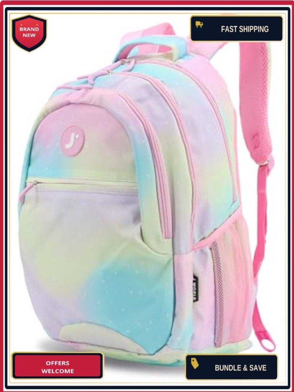 Kids Laptop Backpack School Bookbag Water Resistant Polyester 15.6 Inch